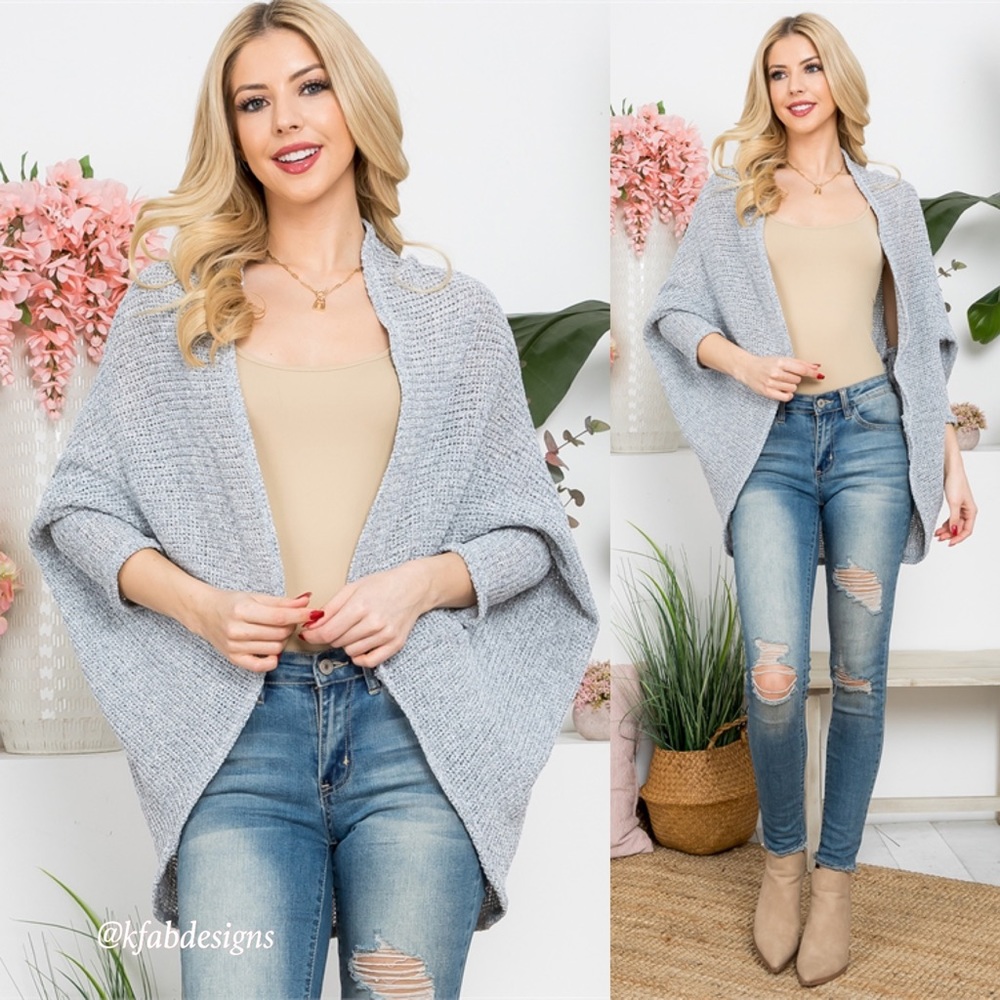 ❤️NEW! Lightweight Heather Gray Cocoon Style Dolman Sleeve Open Cardigan!